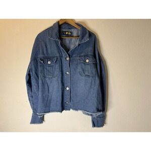 Suzanne Betro  Plus Size Jean Jacket Button Up Dark Wash Frayed Edge 4XL